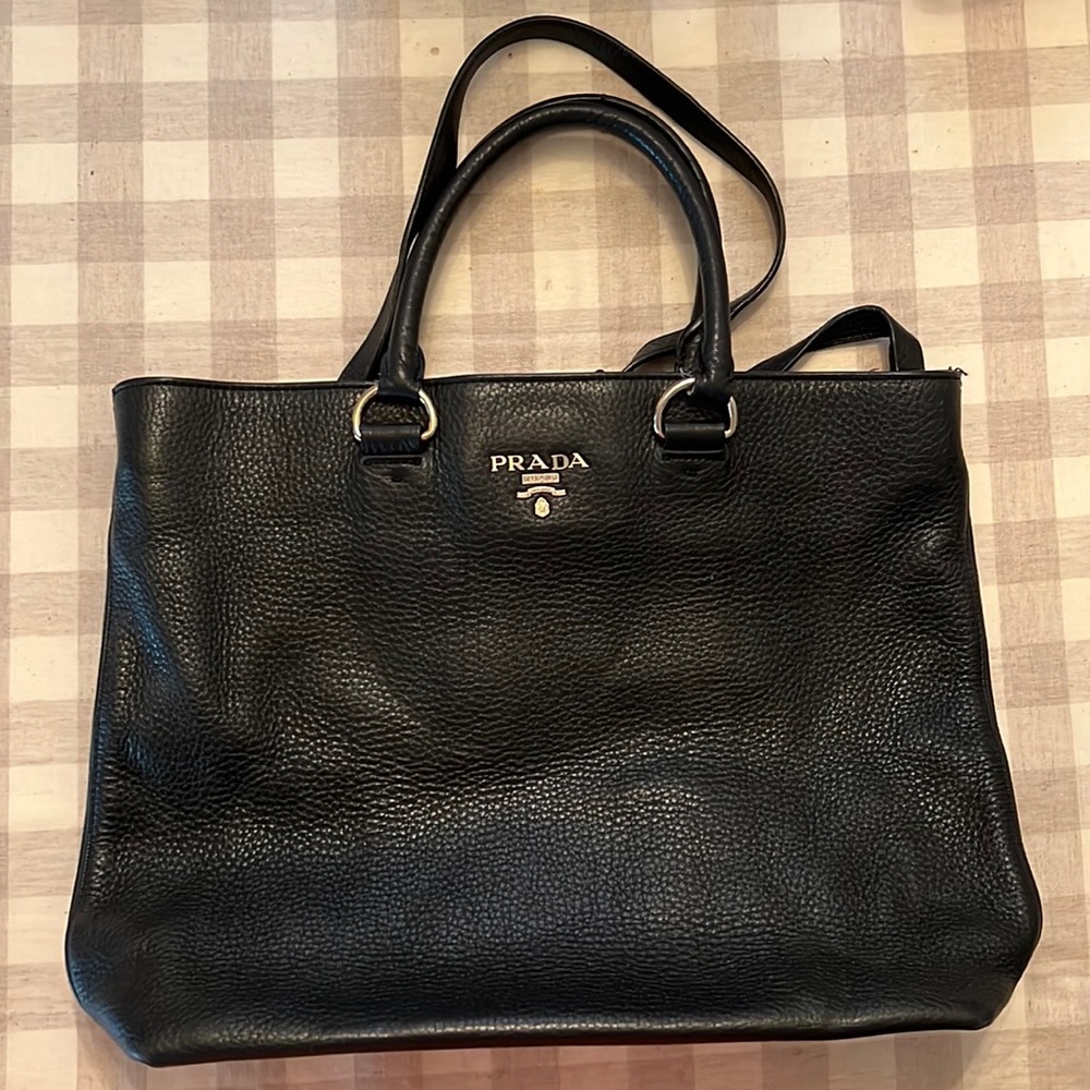 PRADA LEATHER TOTE WITH STRAP
